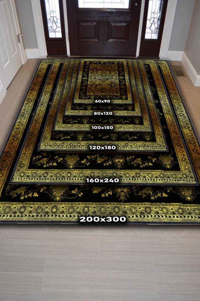 Ben Değil Tarzım Zengin Etnik Desenli Gölgeli Salon Halısı Yeşil Renkli Oturma Odası Halısı