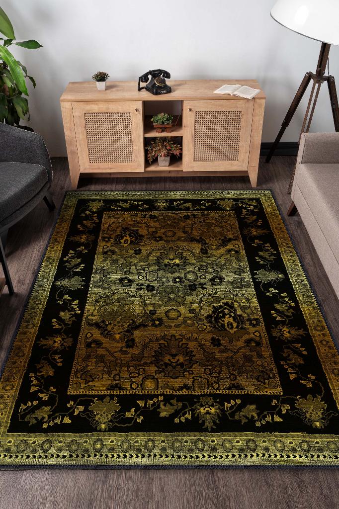 Ben Değil Tarzım Zengin Etnik Desenli Gölgeli Salon Halısı Yeşil Renkli Oturma Odası Halısı