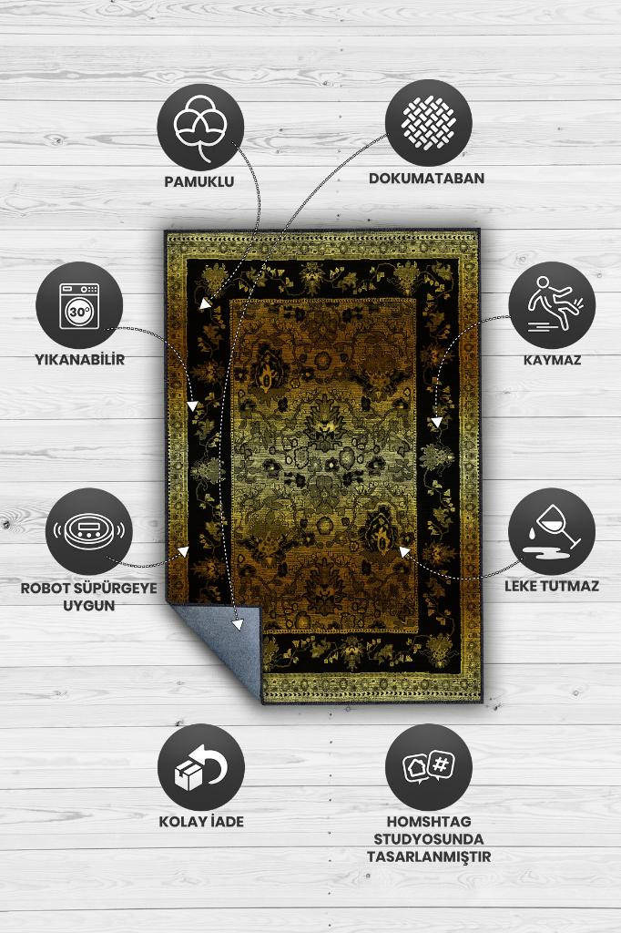 Ben Değil Tarzım Zengin Etnik Desenli Gölgeli Salon Halısı Yeşil Renkli Oturma Odası Halısı