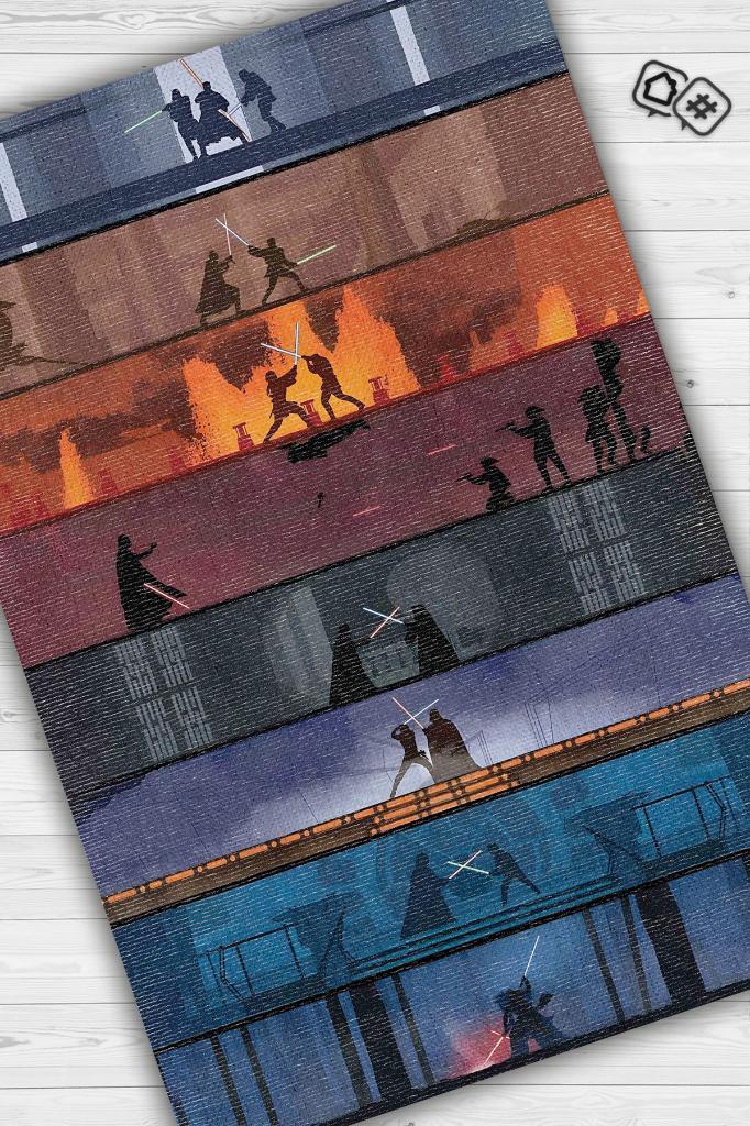 Bölümler Film Halısı Star Wars Temalı Film Halısı Çok Renkli Star Wars Filmi Halısı