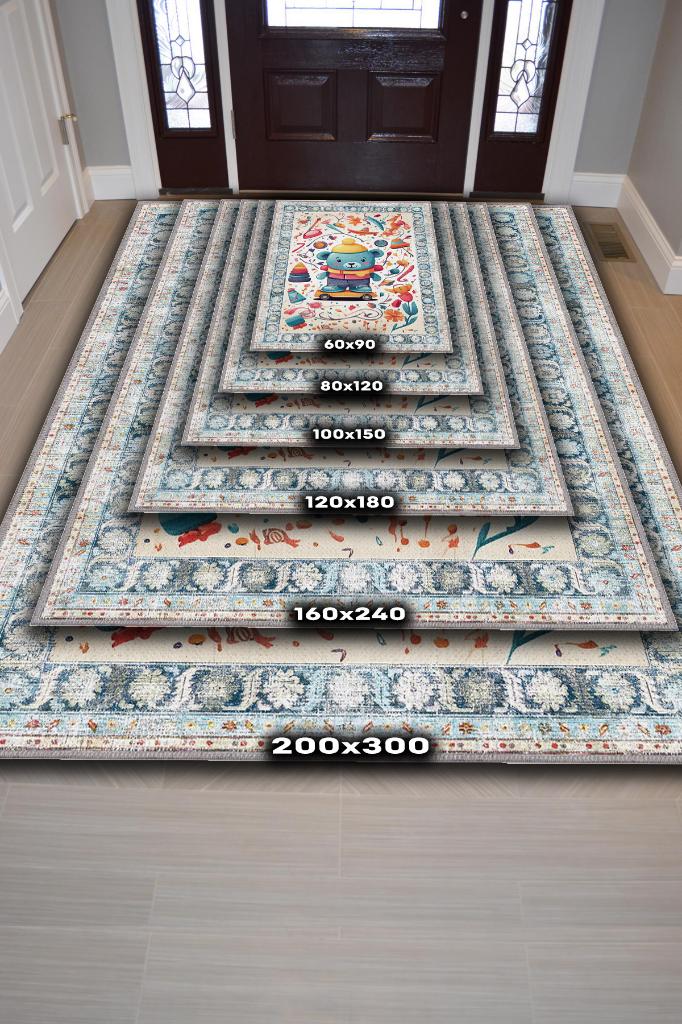 Çok Renkli Halı Dokulu Çocuk Odası Halısı Dokuma Rustik Çocuk Halısı Modern Temalı Halı