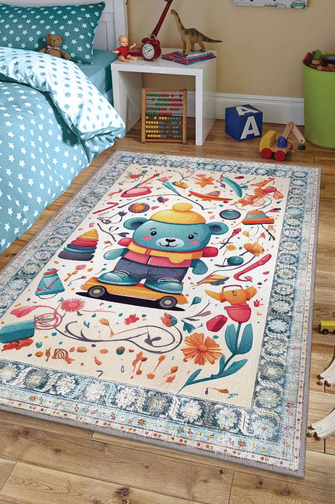 Çok Renkli Halı Dokulu Çocuk Odası Halısı Dokuma Rustik Çocuk Halısı Modern Temalı Halı