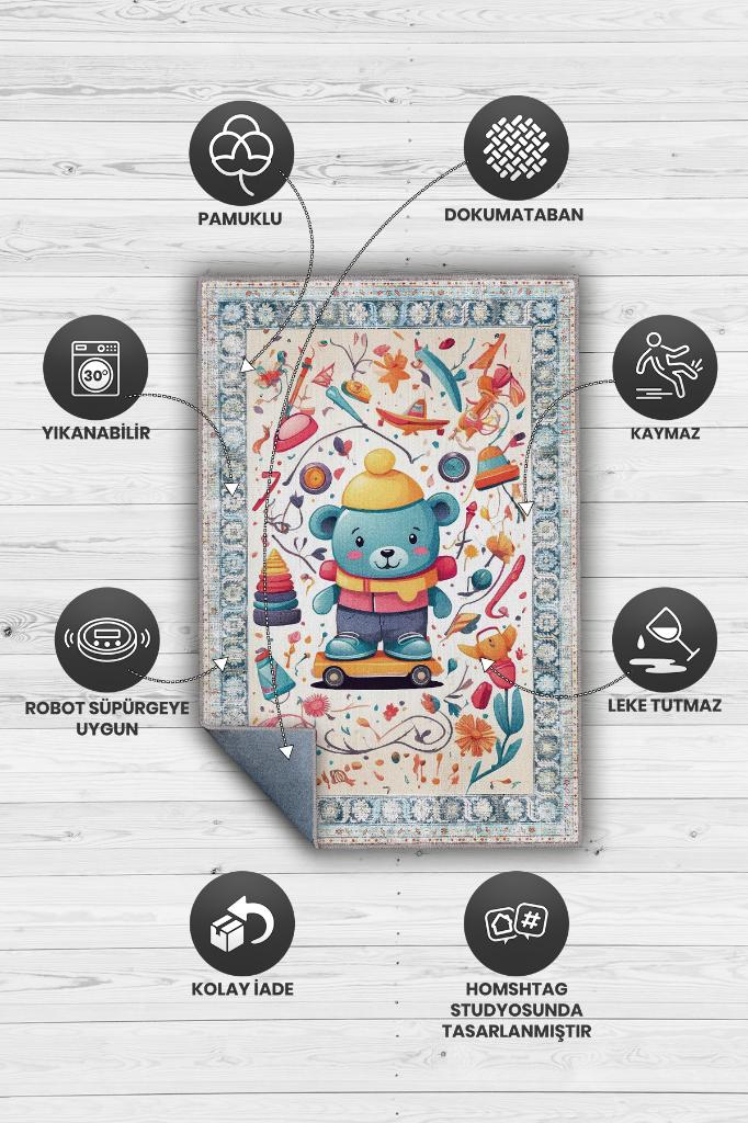 Çok Renkli Halı Dokulu Çocuk Odası Halısı Dokuma Rustik Çocuk Halısı Modern Temalı Halı