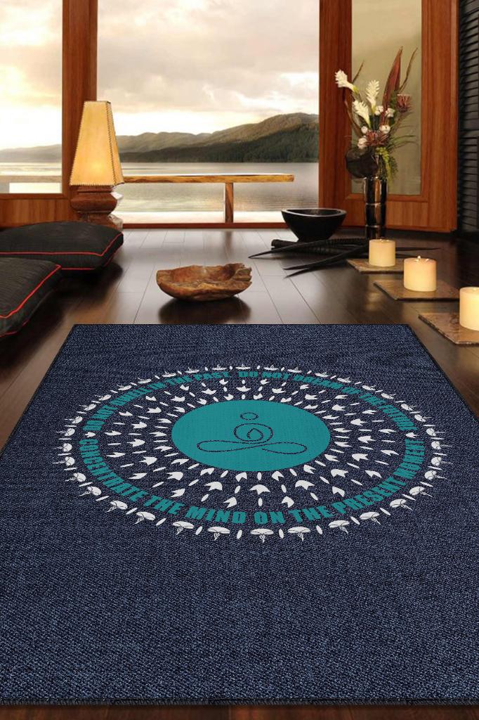 Dün Bugün Yarın Koyu Renkli Halı Özel Tasarım Yıkanabilir Meditasyon Halısı Hediyelik Halı