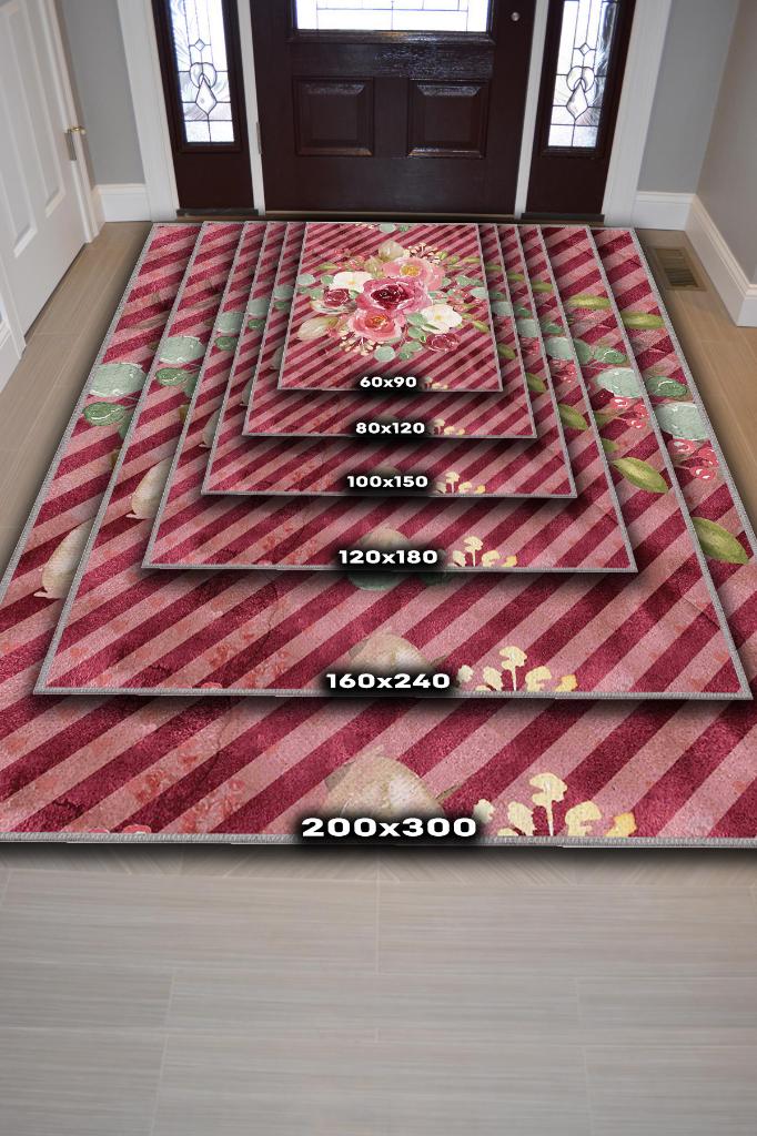 Evet Çiçek Desenli Salon Halısı Çok Renkli Oturma Odası Halısı Çizgili Modern Halı