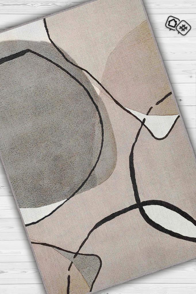 Gülümse Kahverengi Bej Renkli Halı Geometrik Oturma Odası Halısı Minimal Salon Halı