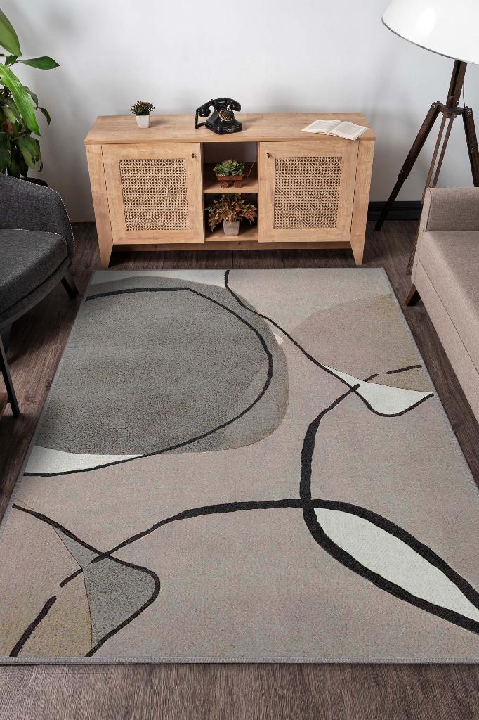 Gülümse Kahverengi Bej Renkli Halı Geometrik Oturma Odası Halısı Minimal Salon Halı