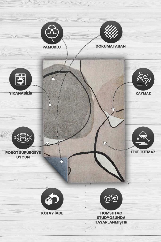 Gülümse Kahverengi Bej Renkli Halı Geometrik Oturma Odası Halısı Minimal Salon Halı