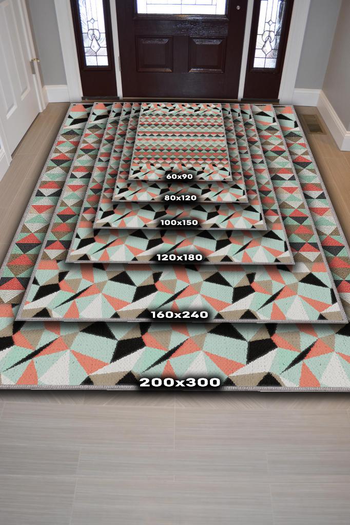 Hayal Et Dua Et Geometrik Desenli Salon Halı Çok Renkli Oturma Odası Halısı Dekoratif Halı