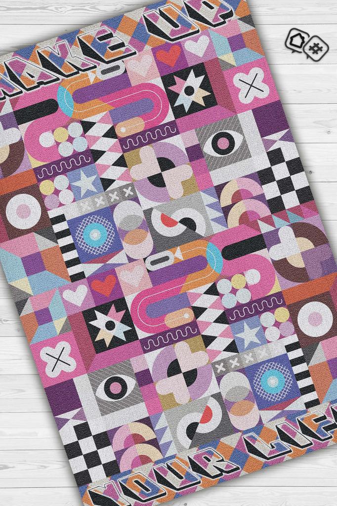 Hayatı Topla Geometrik Desenli Salon Halısı Pembe Renkli Oturma Odası Halısı Dekoratif Halı