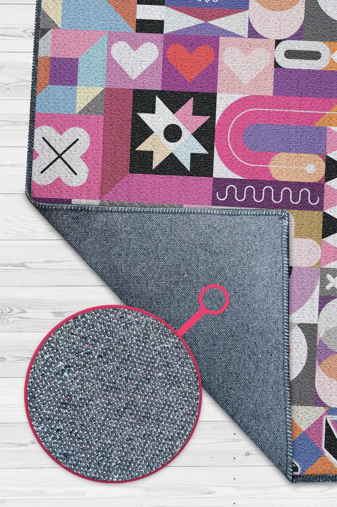 Hayatı Topla Geometrik Desenli Salon Halısı Pembe Renkli Oturma Odası Halısı Dekoratif Halı