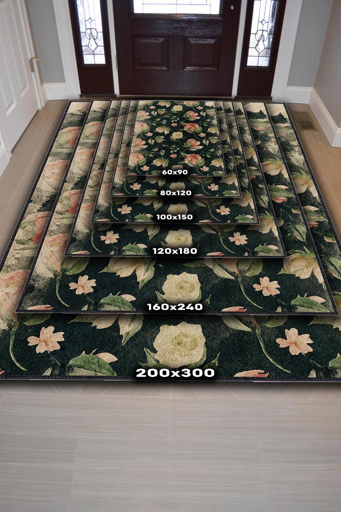 Her Zaman Sen Oldun Çiçek Desenli Siyah Renkli Halı Art Çiçek Temalı Halı Modern Halı