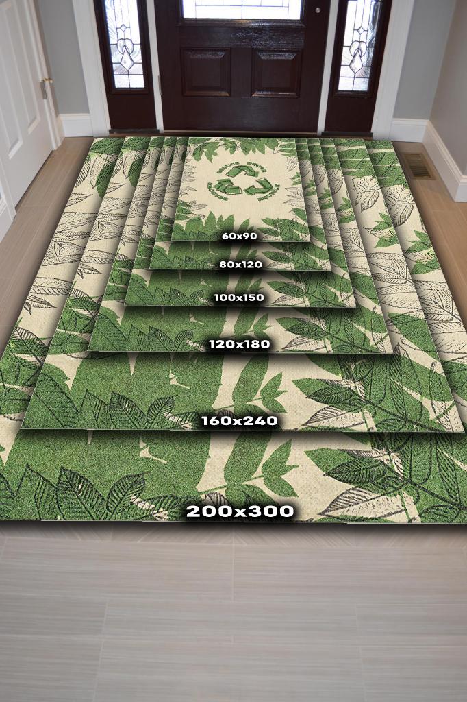 4 R Bej Renkli Halı Doğa Severler İçin Hediyelik Yeşil Renk Halı Modern Yazlık Halı