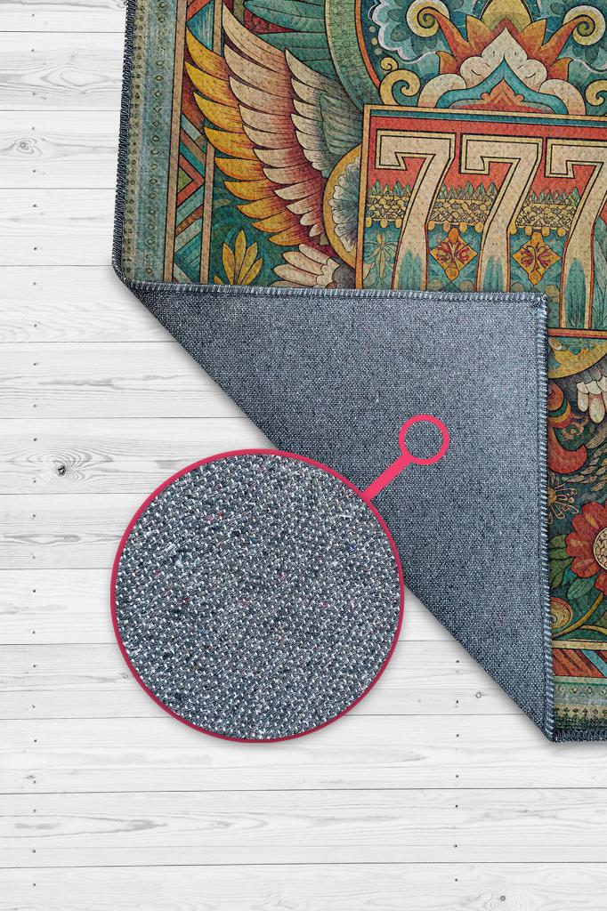 7-7-7 Temalı Yeşil Renkli Spiritüel Temalı Melek Habercisi Şans Getiren Sayı Sekansılı Halı