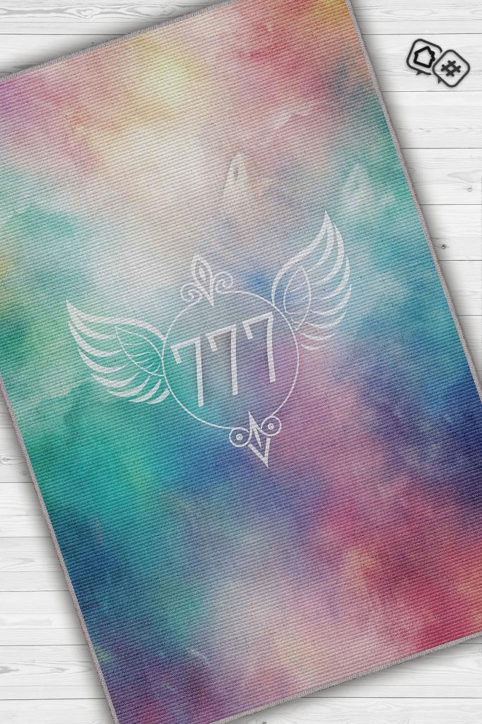 777 Temalı Çok Renkli Spiritüel Temalı Melek Habercisi Şans Getiren Sayı Sekansılı Halı