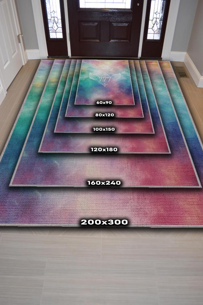 777 Temalı Çok Renkli Spiritüel Temalı Melek Habercisi Şans Getiren Sayı Sekansılı Halı