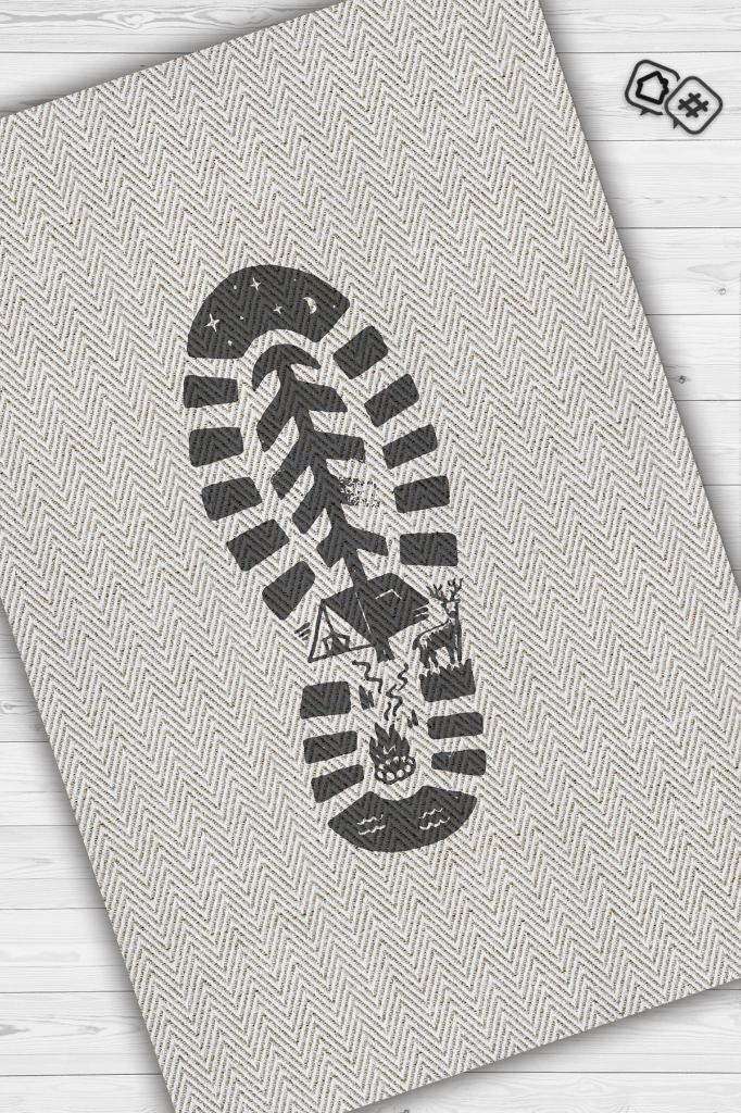 Adım, Karavan Halısı, Minimalist Seyahat Temalı Halı, Çadır Halısı, Kampçı Halısı, Seyahat Temalı Halı, Pamuklu Dokuma Tabanlı Yıkanabilir Dekoratif Halı