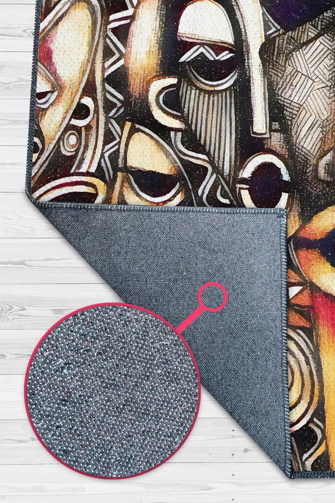 Afrika Maskeleri Minimal Salon Halısı Etnik Desenli Halı Kahve Renkli Oturma Odası Halısı