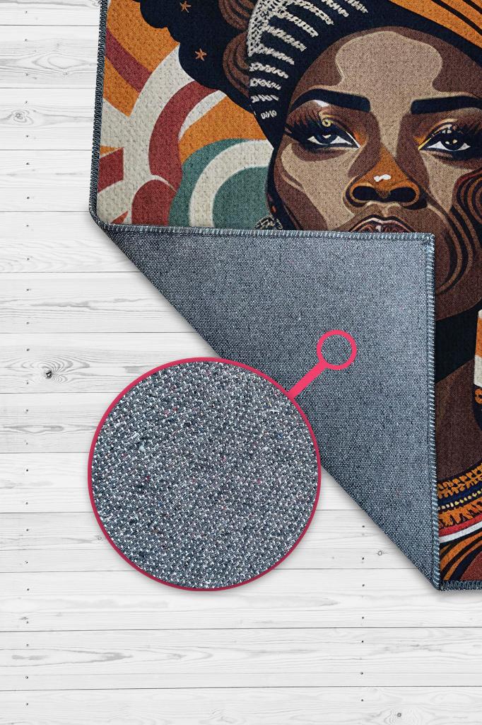 Afrikalı Kadın,Renkli Dekoratif Etnik Halı,Kadın Figürlü Renkli Sanat Odası Halısı,Afrika Desensi Turuncu Halı