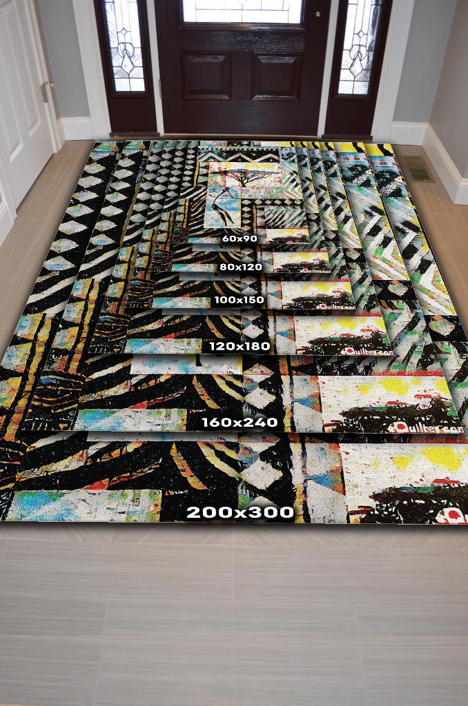 Afro Deco Geometrik Salon Halısı Etnik Desenli Halı Çok Renkli Oturma Odası Halısı