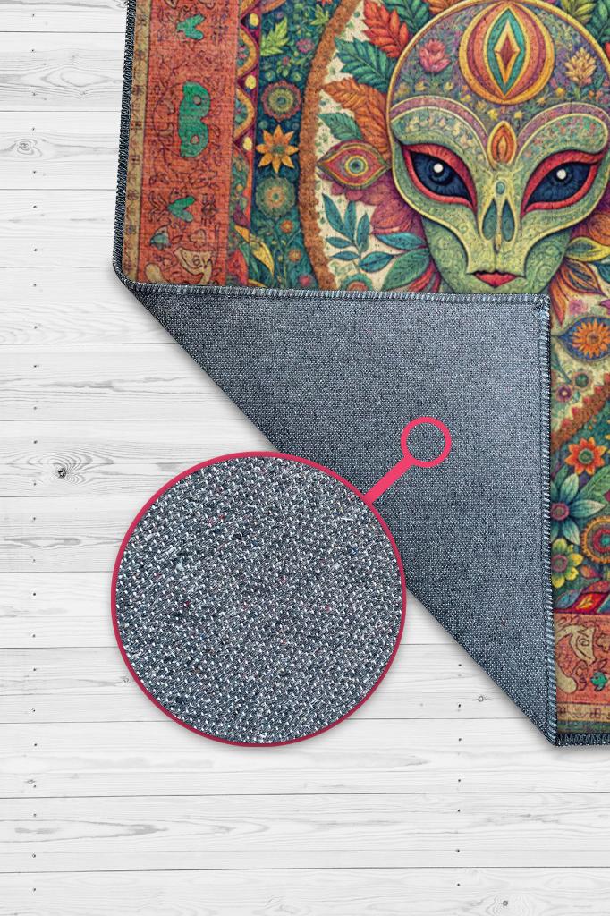 Ailen Figürlü Korku Temalı Uzaylı Salon Halısı Mor Renkli Oturma Odası Halı Konsept Halı