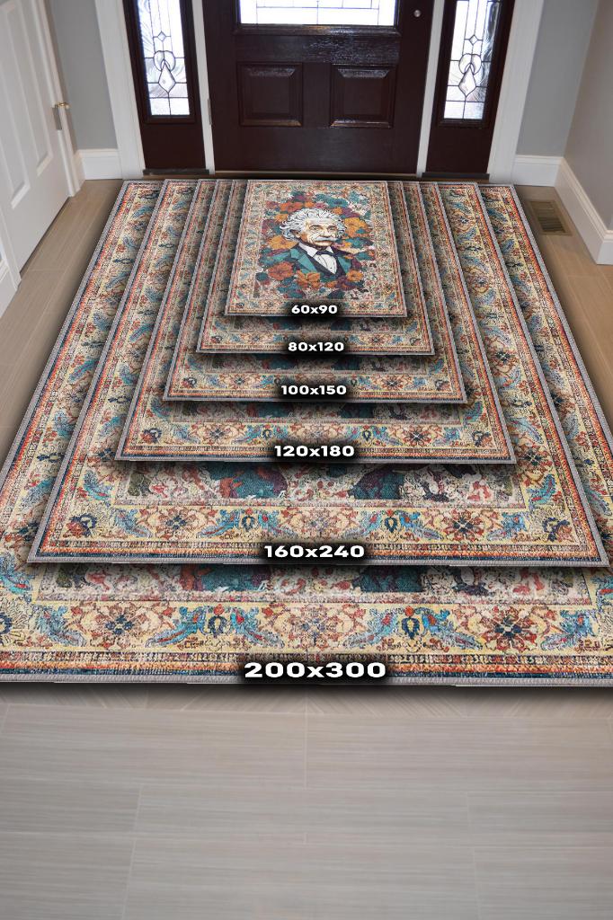 Albert Einstein,Modern Çiçek Desenli Art Deco Vintage Halı,Çok Renkli Maksimalist Halı