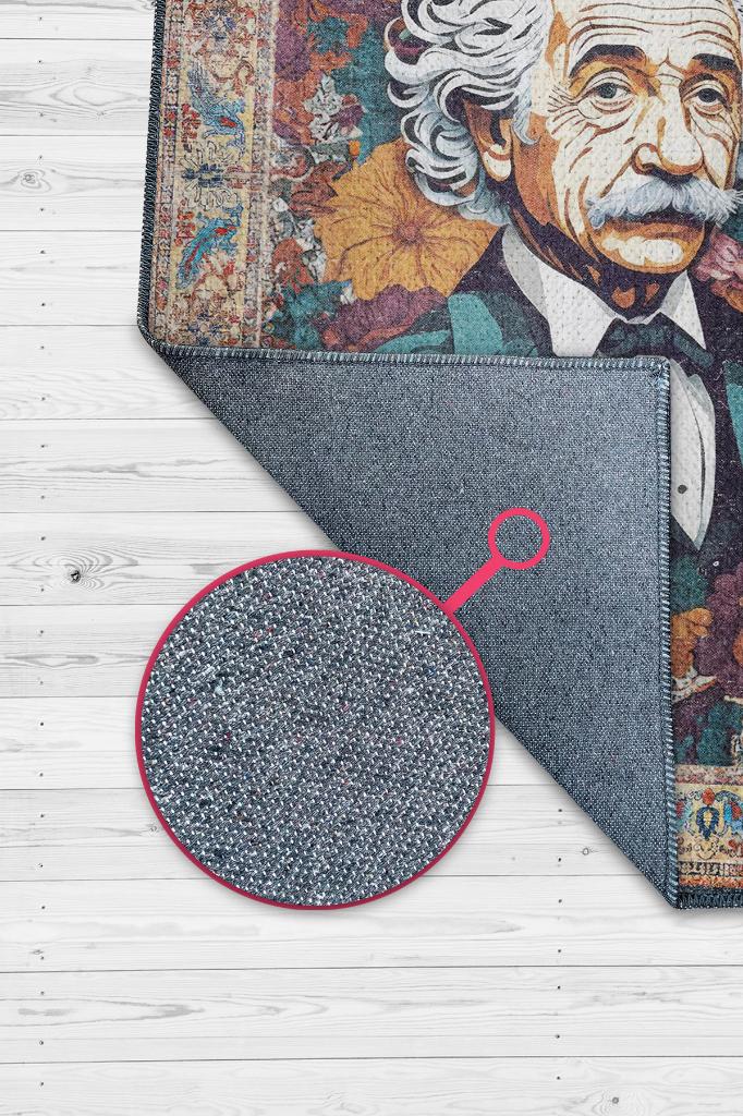 Albert Einstein,Modern Çiçek Desenli Art Deco Vintage Halı,Çok Renkli Maksimalist Halı