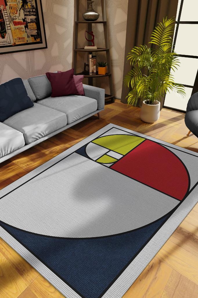 Altın Oran, Minimalist Oda Dekoru, Sanat Halısı, Geometrik Oturma Odası Halısı, Pamuklu Dokuma Tabanlı Yıkanabilir Dekoratif Salon Halısı