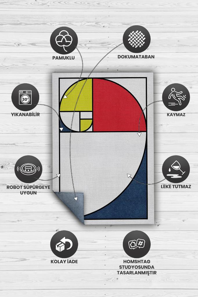 Altın Oran, Minimalist Oda Dekoru, Sanat Halısı, Geometrik Oturma Odası Halısı, Pamuklu Dokuma Tabanlı Yıkanabilir Dekoratif Salon Halısı