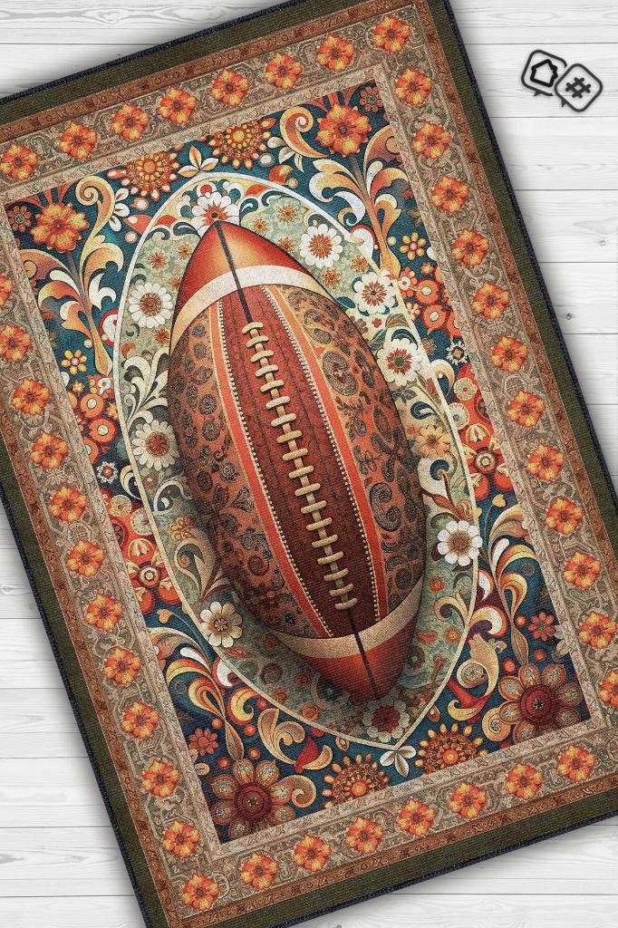 Amerikan Futbolu Desenli Halı Çok Renkli Halı Spor Severe Hediye Halı Spor Sever İçin Çiçekli Halı