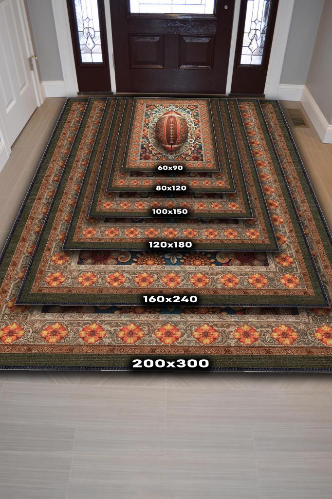 Amerikan Futbolu Desenli Halı Çok Renkli Halı Spor Severe Hediye Halı Spor Sever İçin Çiçekli Halı