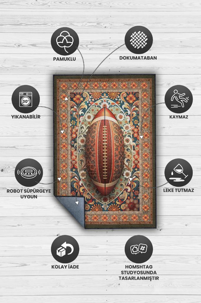 Amerikan Futbolu Desenli Halı Çok Renkli Halı Spor Severe Hediye Halı Spor Sever İçin Çiçekli Halı