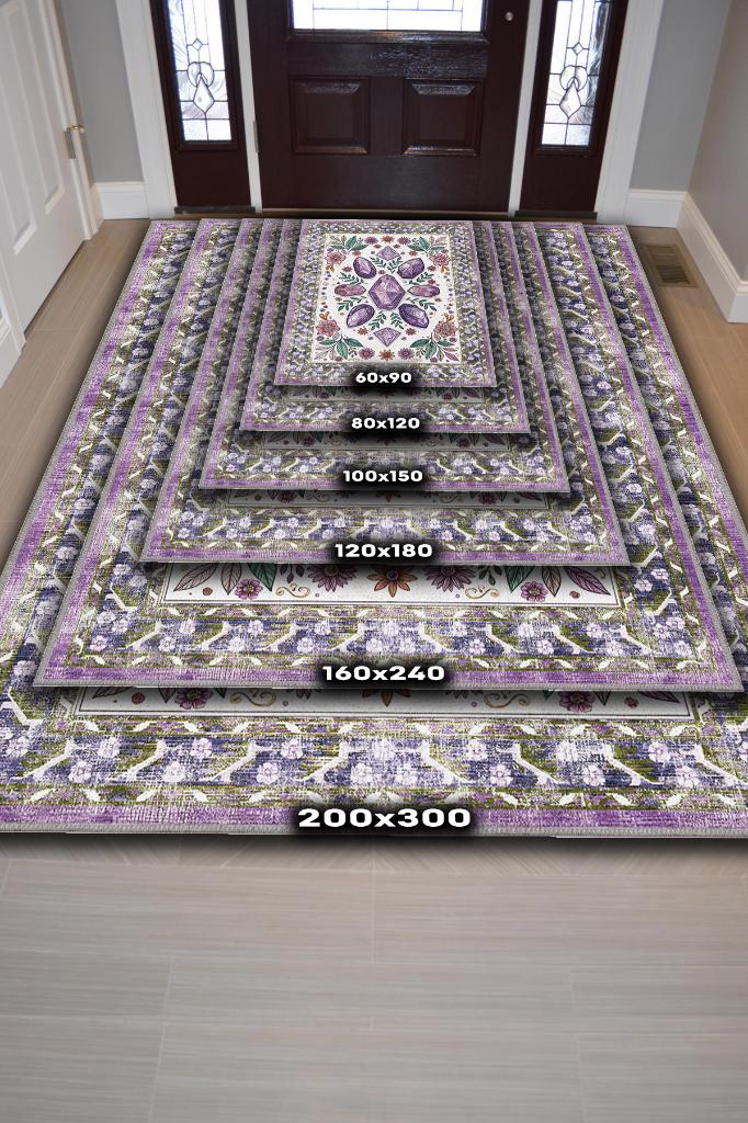 Ametist Taşı Halısı Mor Renkli Enerji Taşı Figürlü Halı Spiritüel Temalı Modern Halı