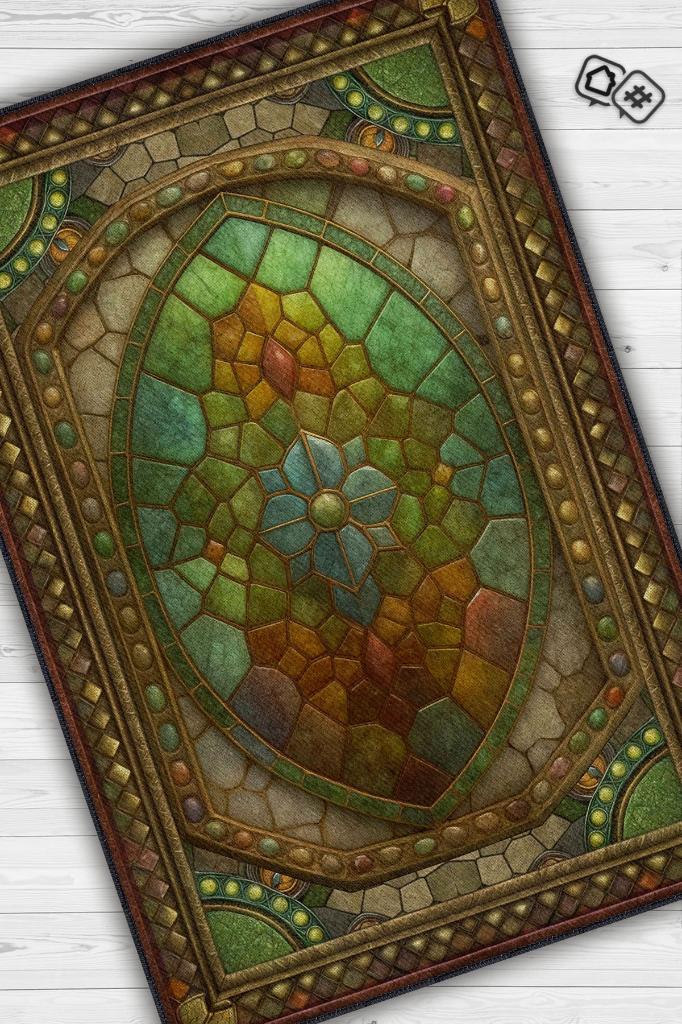 Ammolite Taşı Halısı Yeşil Renk Enerji Taşı Figürlü Halı Spiritüel Temalı Modern Halı