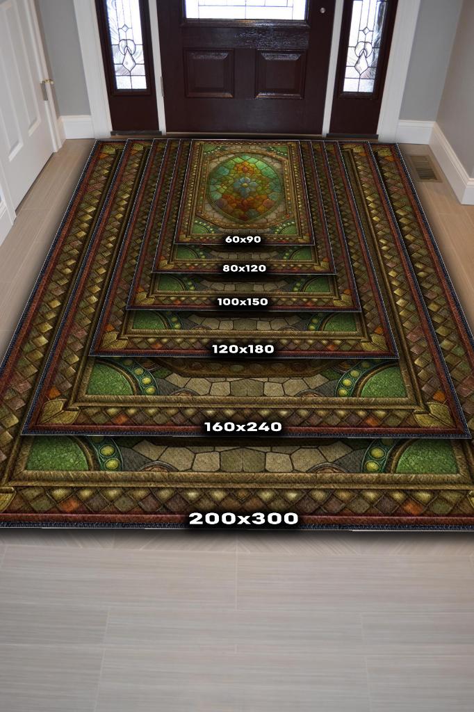 Ammolite Taşı Halısı Yeşil Renk Enerji Taşı Figürlü Halı Spiritüel Temalı Modern Halı