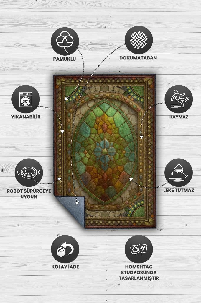 Ammolite Taşı Halısı Yeşil Renk Enerji Taşı Figürlü Halı Spiritüel Temalı Modern Halı