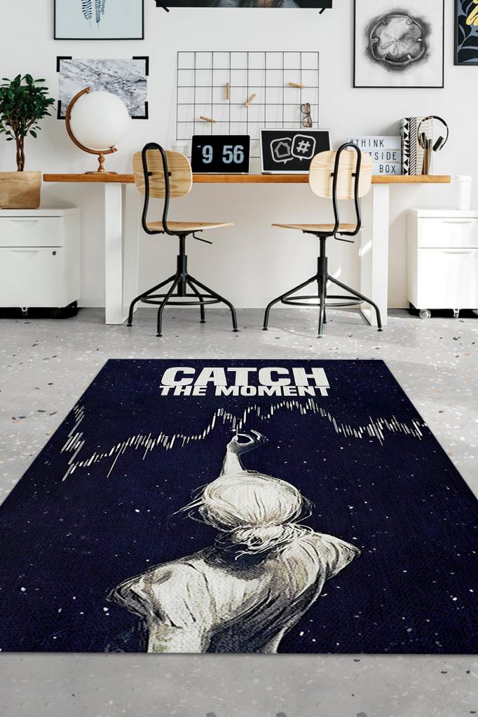 Anı Yakala Siyah Renkli Modern Ekonomist Halısı Baskı Sade Halı Figürlü Genç Odası Halısı