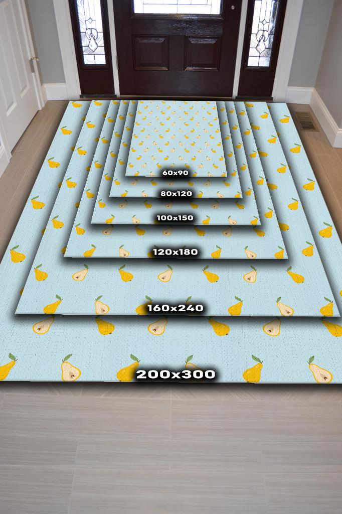 Armut Desenli Sarı Halı Minimal Salon Halısı Renkli Mutfak Halısı Tarz Oturma Odası Halı