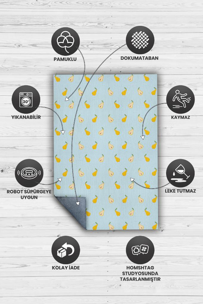 Armut Desenli Sarı Halı Minimal Salon Halısı Renkli Mutfak Halısı Tarz Oturma Odası Halı