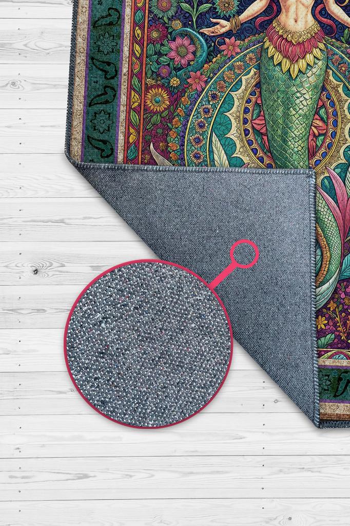 Art Deco Deniz Kızı Temalı Renkli Anime Halı Dekoratif Anime Halı Çiçekli Anime Sever Halı