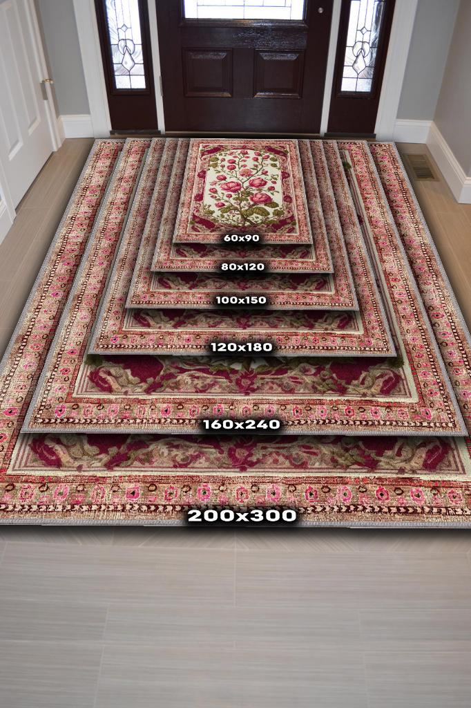 Art Deco Erguvan Çiçeği Vintage Halı Görünümlü Dijital Baskı Pembe Halı,Rustik Çiçekli Halı