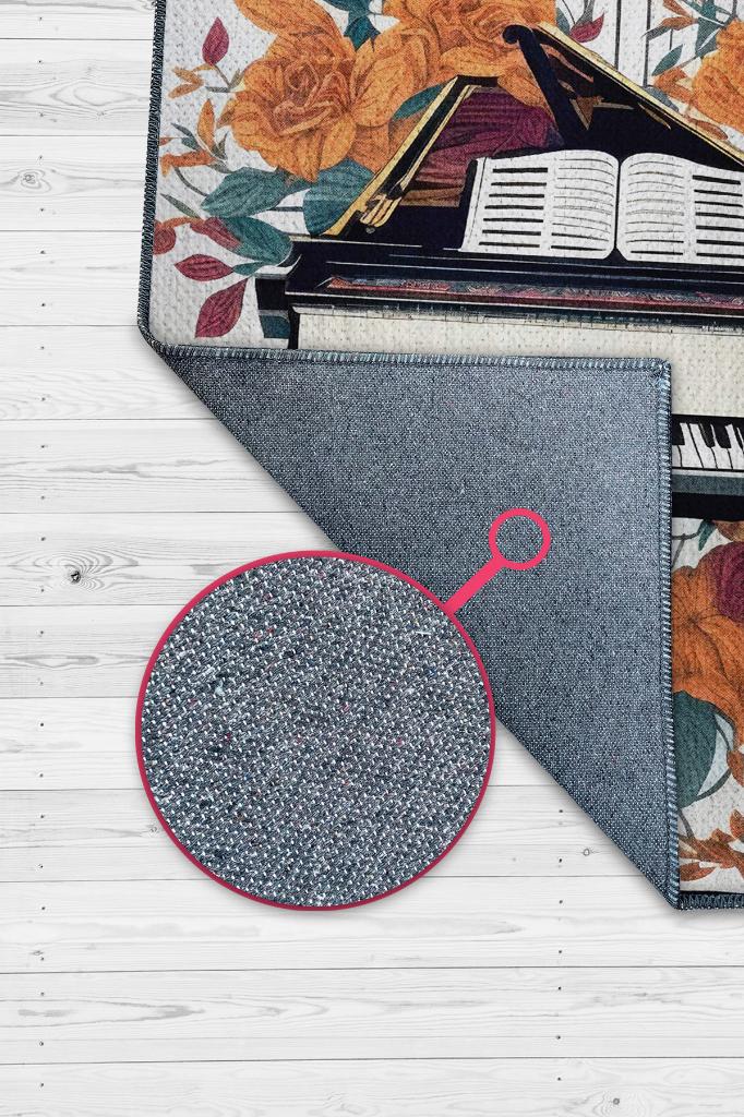 Art Deco Piyano Halısı,Piyano Önü Halısı Çiçekli Müzik Halısı,Çocuklara Piyanoyu Sevdiren Halı,Sanat Halısı