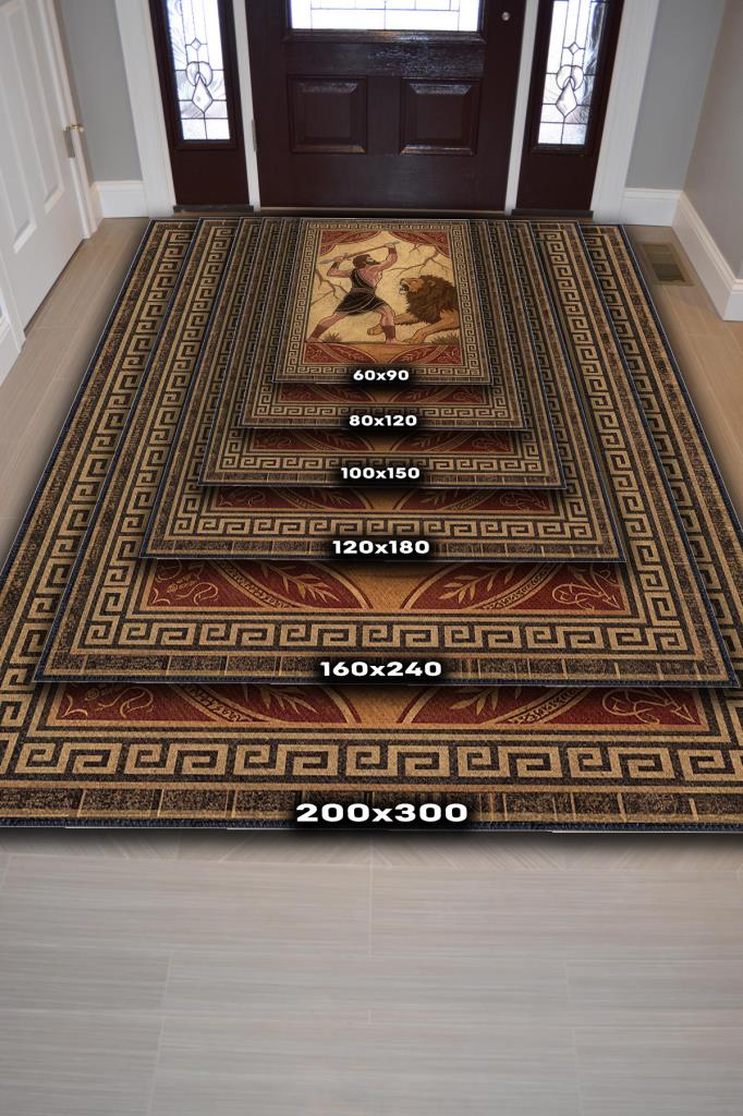 Art Deko Çok Renkli Herkül Temalı Sıcak Renkli Halı Herkül Desenli Halı Modern Halı