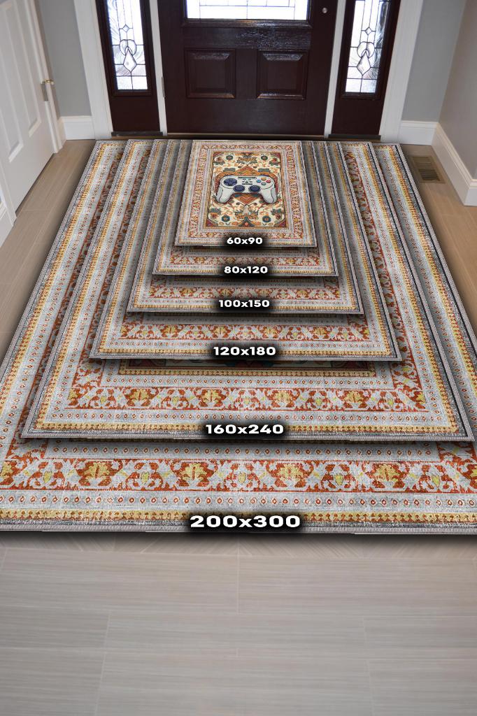 Art Deko Gamer Halısı,Çok Renkli Gamer Halısı,Gamepad Figürlü Joystick Desenli Geleneksel Modern Oyuncu Halısı