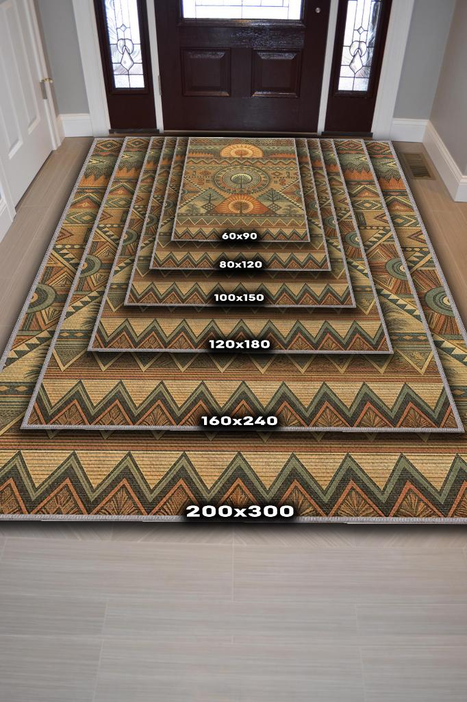 Art Deko Vintage Afrikalı Temalı Çok Renkli Etnik Halı Geometrik Desenli Afrika Halısı