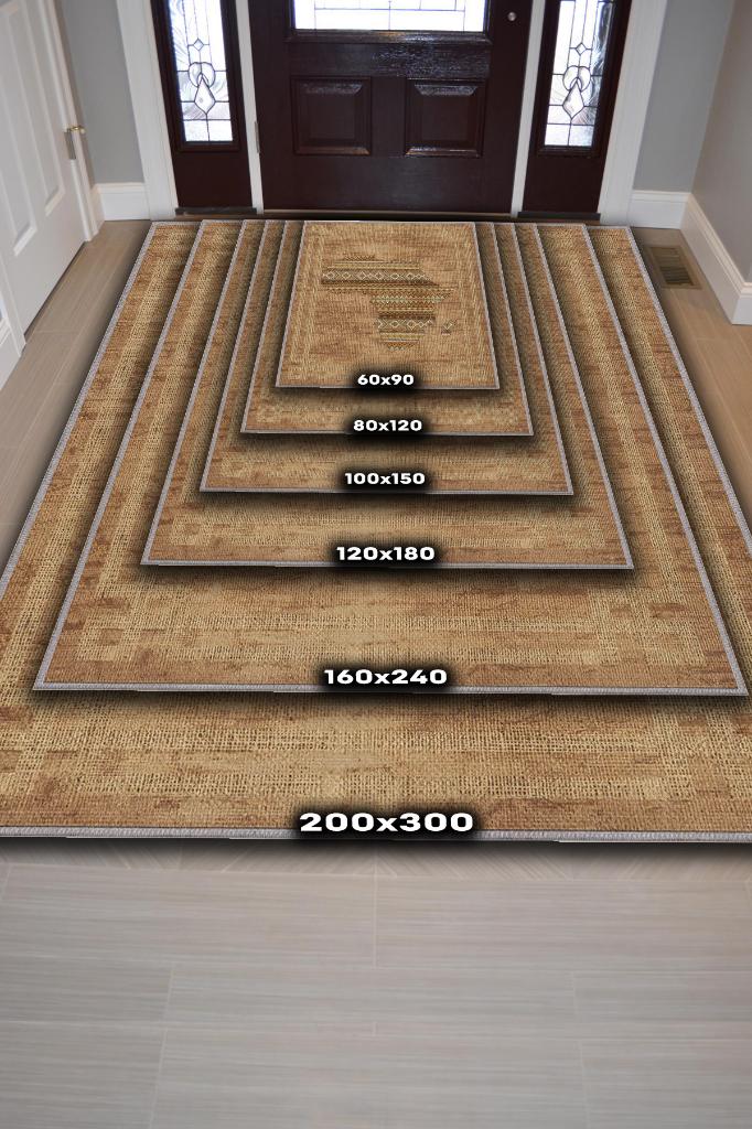 Art Deko Vintage Afrikalı Temalı Kahverengi Renk Etnik Halı Bordürlü Afrika Haritası Halısı