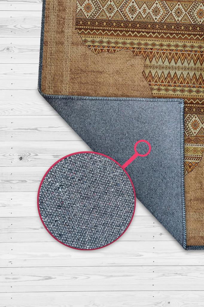 Art Deko Vintage Afrikalı Temalı Kahverengi Renk Etnik Halı Bordürlü Afrika Haritası Halısı