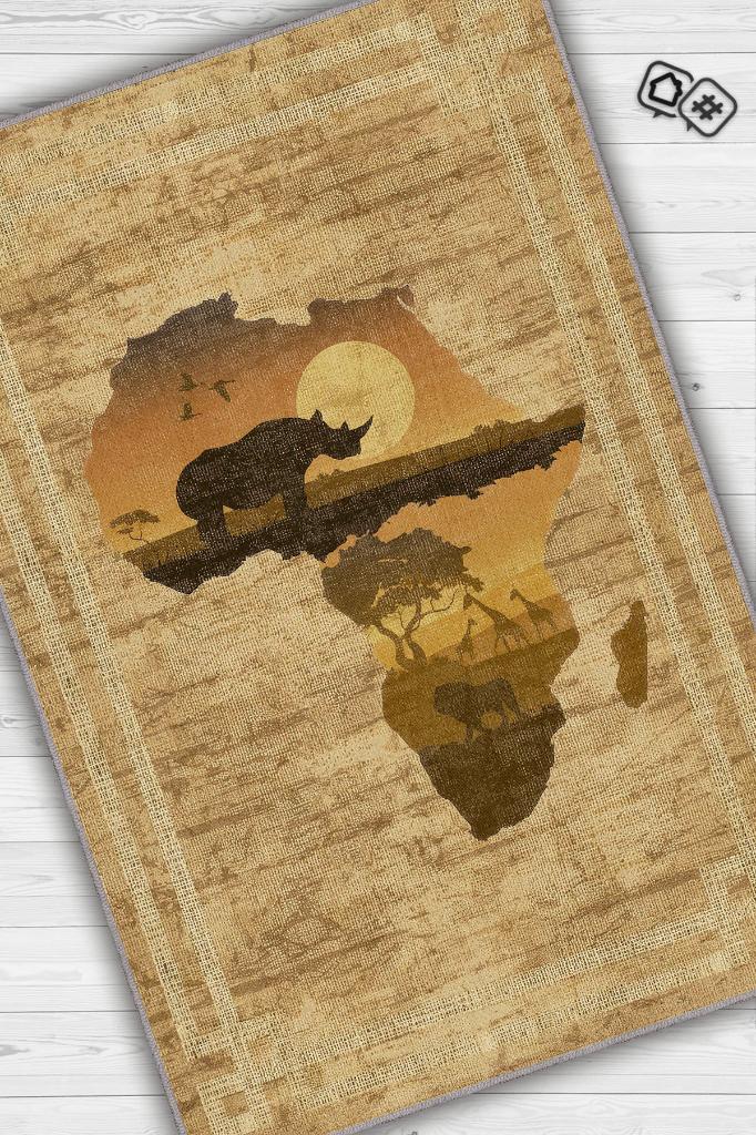 Art Deko Vintage Afrikalı Temalı Renkli Halı Etnik Afrika Haritası Desenli Halı Modern Halı