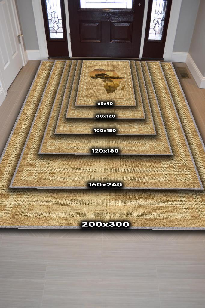 Art Deko Vintage Afrikalı Temalı Renkli Halı Etnik Afrika Haritası Desenli Halı Modern Halı