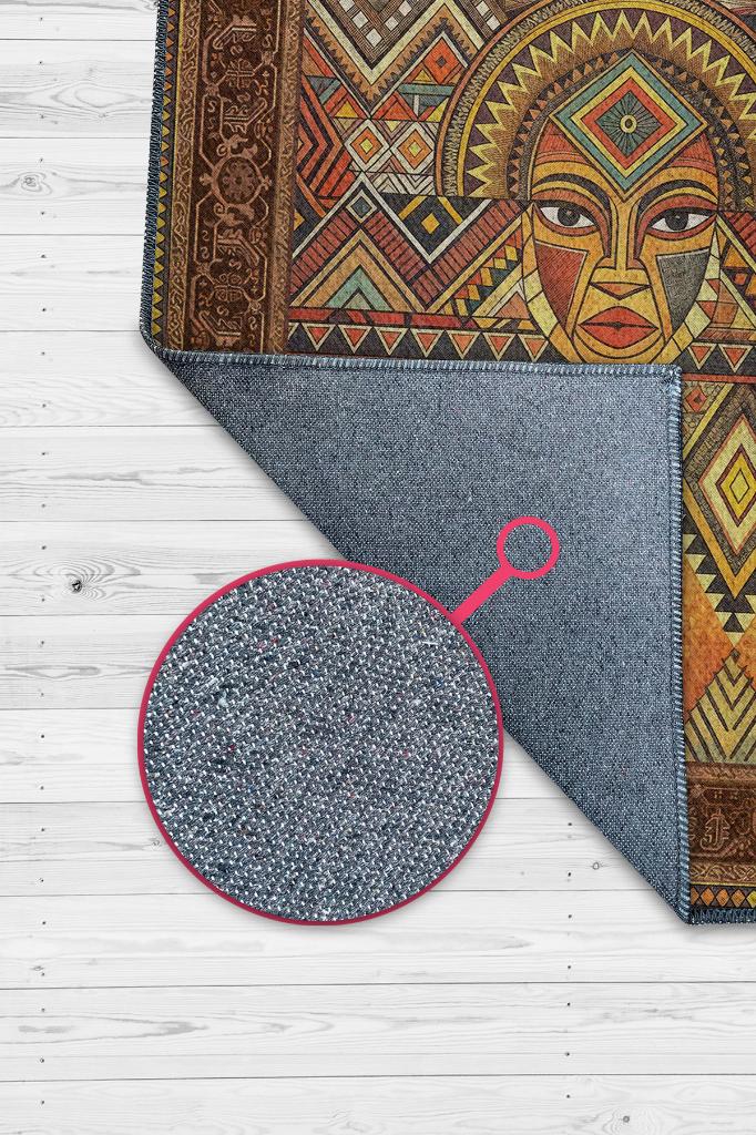 Art Deko Vintage Afrikalı Temalı Renkli Halı Etnik Afrikalı Kadın Geometrik Desenli Halı
